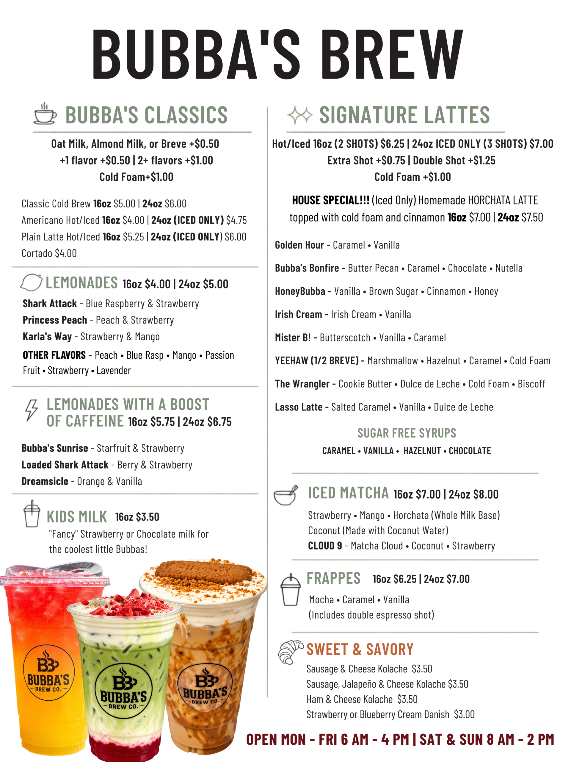 Bubba’s Brew 24 x 36 vertical menu poster Bubba's Brew official menu
